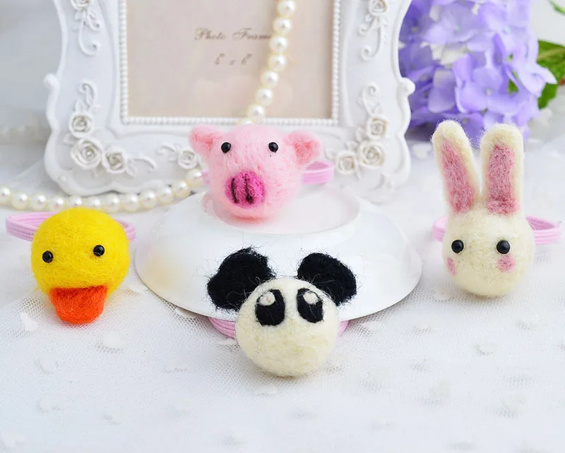 

Hair Gums For Baby Girls 100% Wool Felt Cartoon Rabbit Head Ornament Hair Loops Lovely Tiny Yellow Duck Design Elastic Hair Band