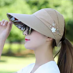 2019 1 шт. для женщин летние Защита от Солнца шапки пляжные packable жемчуг козырек шляпа с большими головками широкими полями солнцезащитная