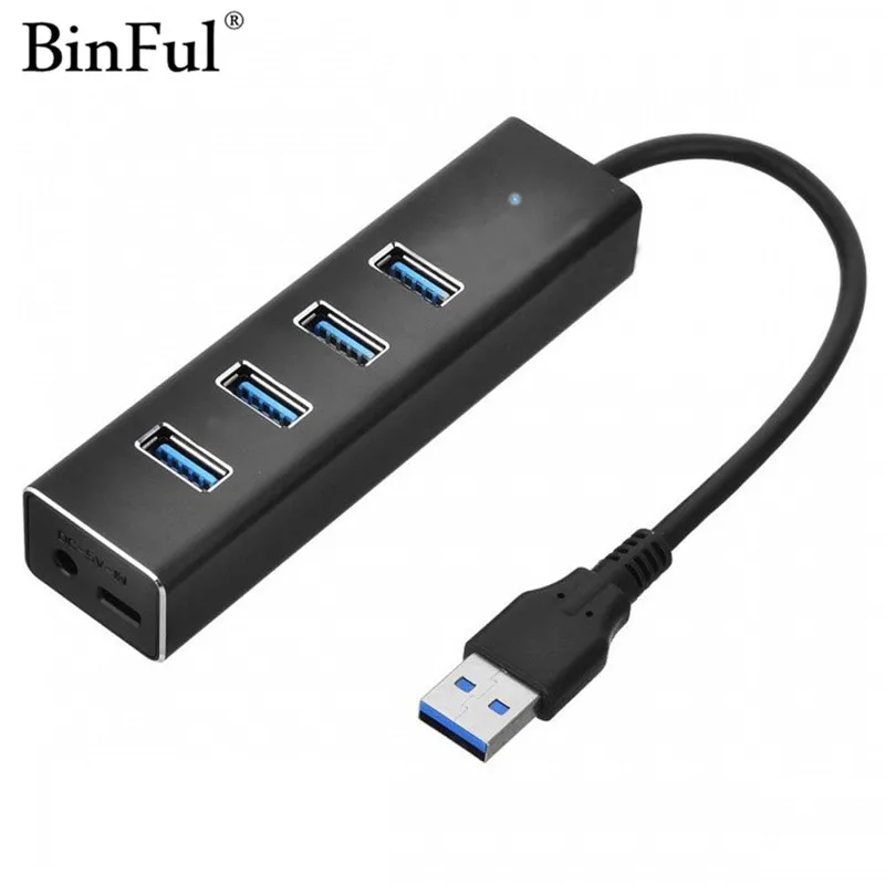 BinFul Высокоскоростной Алюминиевый 4 порта USB 3,0 концентратор портативный концентратор Разветвитель USB 3,0 концентратор с микроинтерфейсом для Macbook Air ноутбука ПК