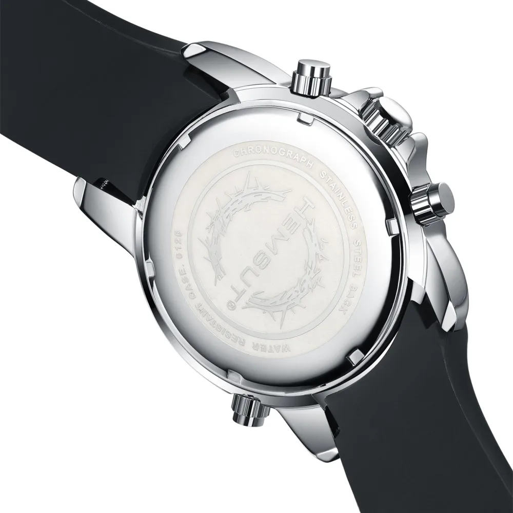 HEMSUT новые Брендовые мужские часы с хронографом белые Наручные часы с резиновым ремешком Мужские Модные