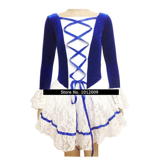 Cheap Customized Costume Ice Skating Figure Skating Dress Gymnastics Adult Child Girl Skirt Competition Rhinestone Blue Velvet