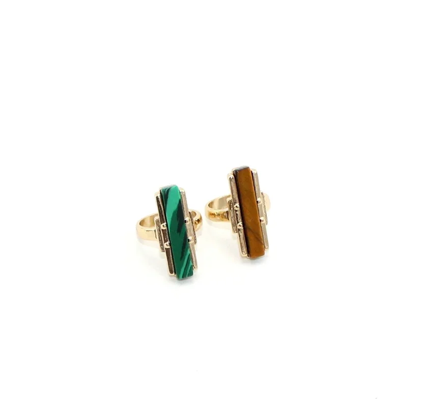 

Strip Malachite Tiger's Eye Stone Rings Fashion Inner Dia 1.7cm Gold Color Ring Brincos Pendientes Jewelry for Women