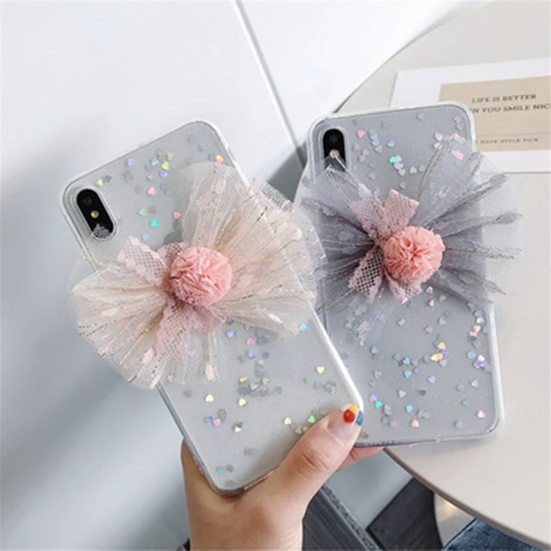 Pink Lace Flower Bud Phone Case for iphone XS Max XR X All-inclusive Anti-fall Soft Cover 6 6s 7 8Plus Female |