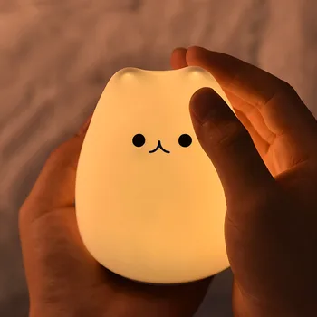 

Behogar Lovely Cute Battery Operate Touch Sensor Silicone Cat LED Lamp Light for Home Bedroom Children Room Bedside Decoration