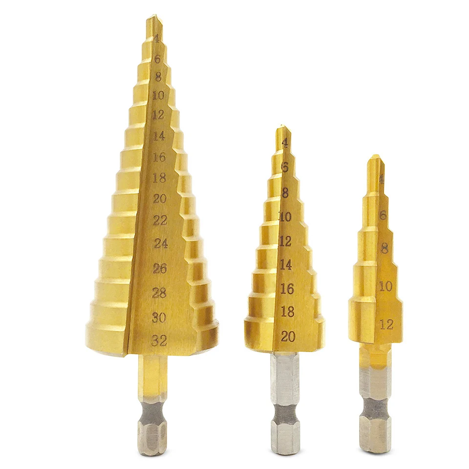 GOXAWEE 3pcs Pagoda Bit Drill Hexagon Screw HSS Power Tools Steel Step
