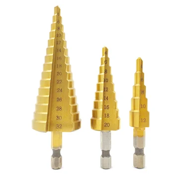 

GOXAWEE 3pcs Pagoda Bit Drill Hexagon Screw HSS Power Tools Steel Step Drill Bit Sets Cone Taper Metal Plastic Hole Cutter