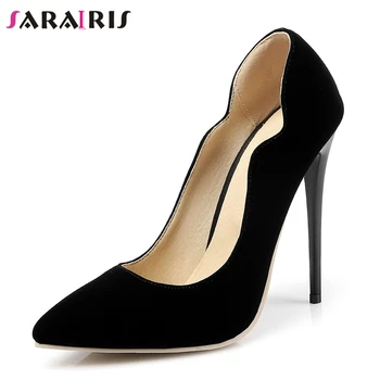 

SARAIRIS New Solid Large Size 34-47 Thin High Heels 12cm Pointed Toe Shallow Shoes Woman Casual Best Quality Autumn Pumps