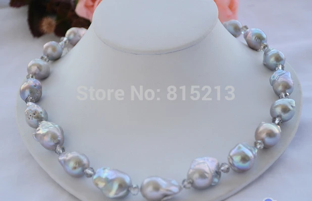 

FREE SHIPPING>@@> N1450 Gray BAROQUE KESHI REBORN PEARL faceted crystal NECKLACE
