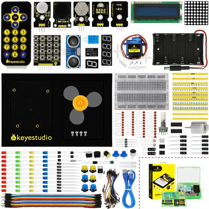 Keyestudio Maker Starter kit совместим с Arduino Starter kit с учебником/подарочной коробкой - Цвет: KS0080(No Board)