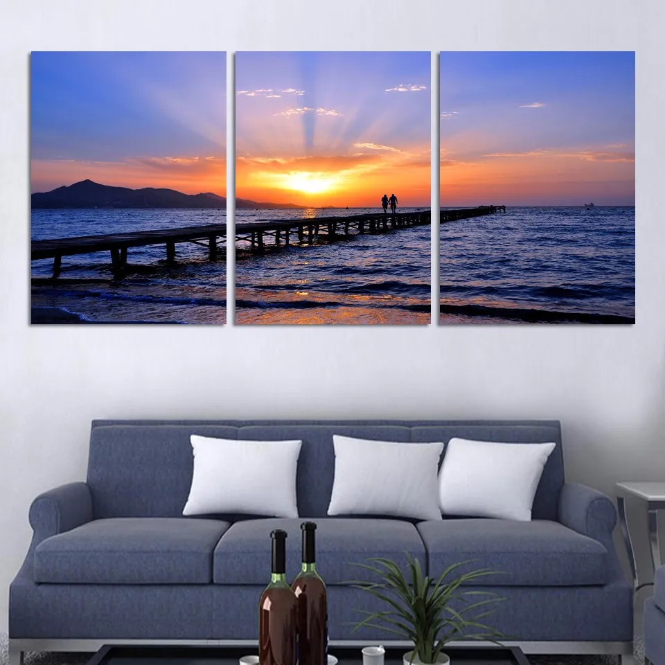 

Modular Pictures Framed HD Printed 3 Panel Sea Ocean Sunrise Landscape Home Decor Living Room Wall Art Painting Modern Canvas