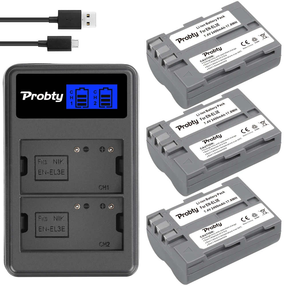 En-El3E Batteria + Caricabatterie Lcd Per Nikon D50 D70 D80 D90 D100 D200 D300S D700 D300S