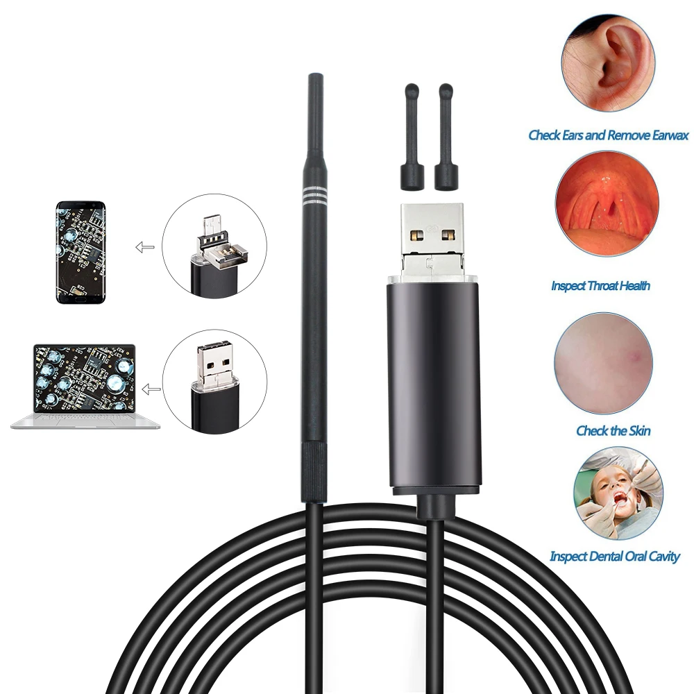 

2IN1 USB Visual Earpick Ear Cleaning Endoscope HD Ear Spoon Multifunctional Mini Camera Ear Pick Otoscope Borescope Tool