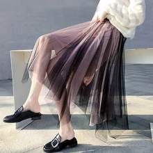 Лето г. тюль сетки юбки для женщин для эластичные Высокая талия Нерегулярные гофрированные длинные юбки Harajuku миди юбка faldas jupe femme