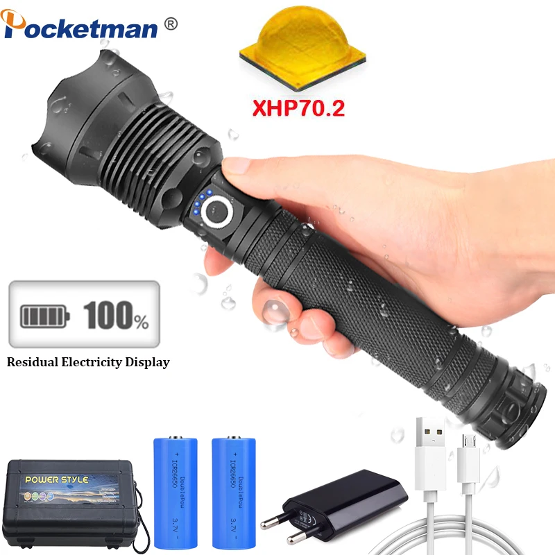 

50000 lumens Lamp xhp70.2 most powerful flashlight usb Zoom led torch xhp70 xhp50 18650 or 26650 battery Best Camping, Outdoor