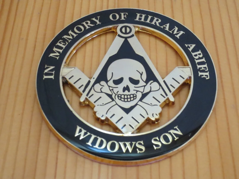 

Masonic Auto Car Badge Emblems mason freemason E37 WIDOWS SON IN MEMORY OF HIRAM ABIFF 3''