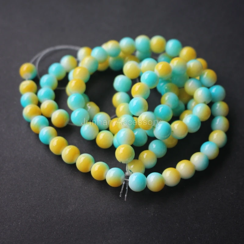 100pcs/lot 8mm Glass Beads Round Doubled Colored Light Blue and yellow