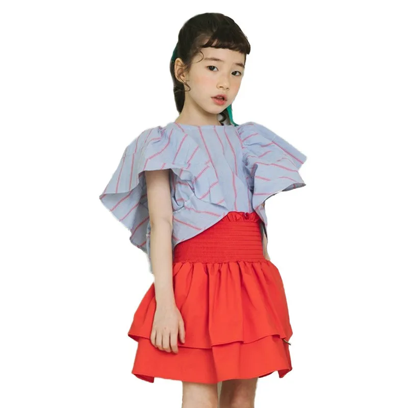 

Kids Baby Girls Clothes Set Outfits Ruffle Sleeves Summer Girl Costume Striped T-shirt Top + Tutu Skirt 2PCs Clothing Sets CC947