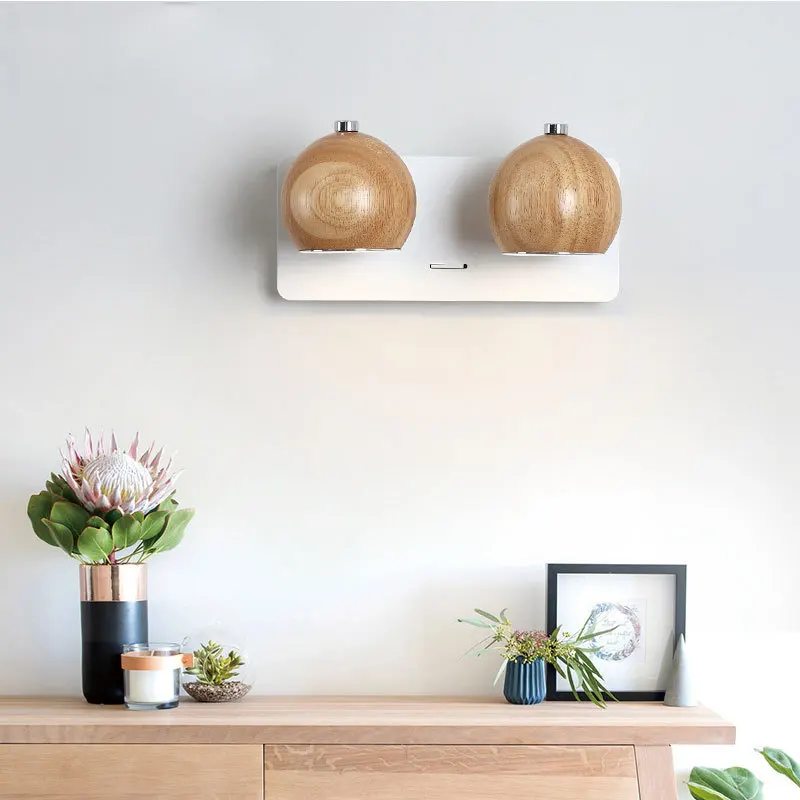 

Modern Led Wooden Wall Lamp Angle Adjustable Metal Lampshade Reading Lights Bedside Hotel Nordic Rotate Wall Sconce Luminaire