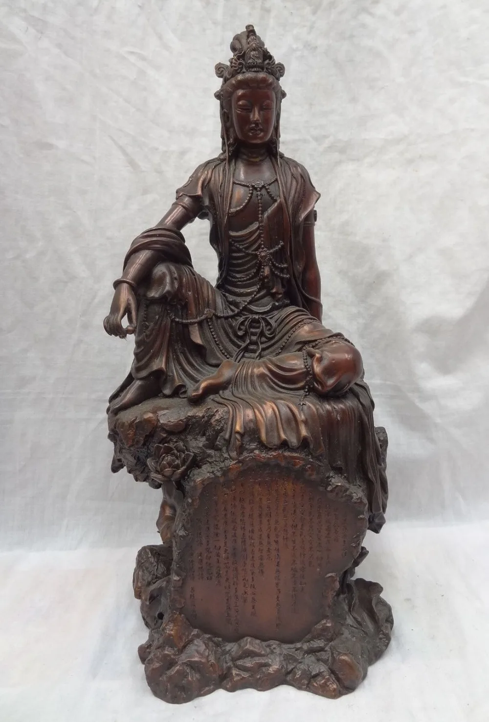 

huij 008611 16" Chinese Pure Bronze Goddess Sculpture Lotus GuanYin Kwan-Yin On Hill Statue