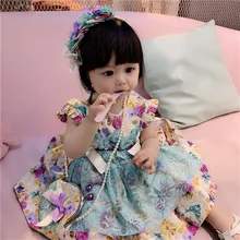 Новое летнее платье принцессы в стиле Лолиты с изумрудным кружевом для девочек винтажное платье с бантом в испанском стиле Вечерние платья для девочек G044