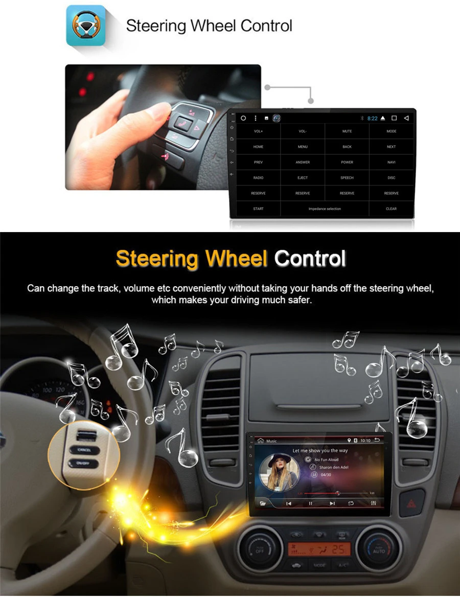 Discount 9" Universal1 Din Android 8.1 Touch Screen Quad-core RAM 2GB ROM 32GB Car Stereo Radio GPS Wifi 3G 4G BT DAB Mirror Link OBD 15