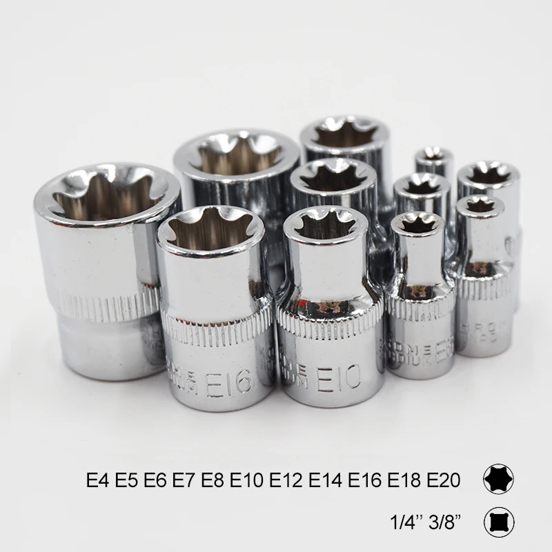Набор торксов Torx Star 11 шт. 1/4 дюйма 3/8 тип e розетки E4 E5 E6 E7 E8 E10 E12 E14 E16 E18 E20 ручные