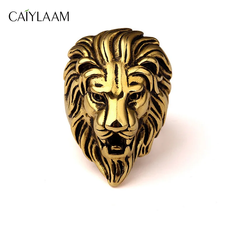 

CAIYLAAM Vintage Style Lion Head Rings for Male Heavy Metal Jewelry Gold and Silver Color Animal Rings Men Jewelry Punk Culture