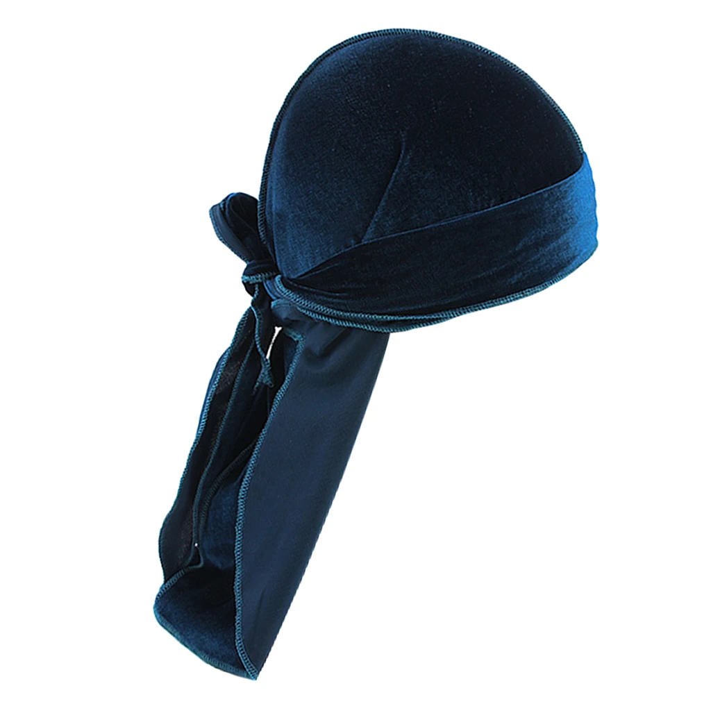 Women Men Long Tail Plain Velvet Bandana Turban Hat Durag Headwear Pirate Cap Head Wraps