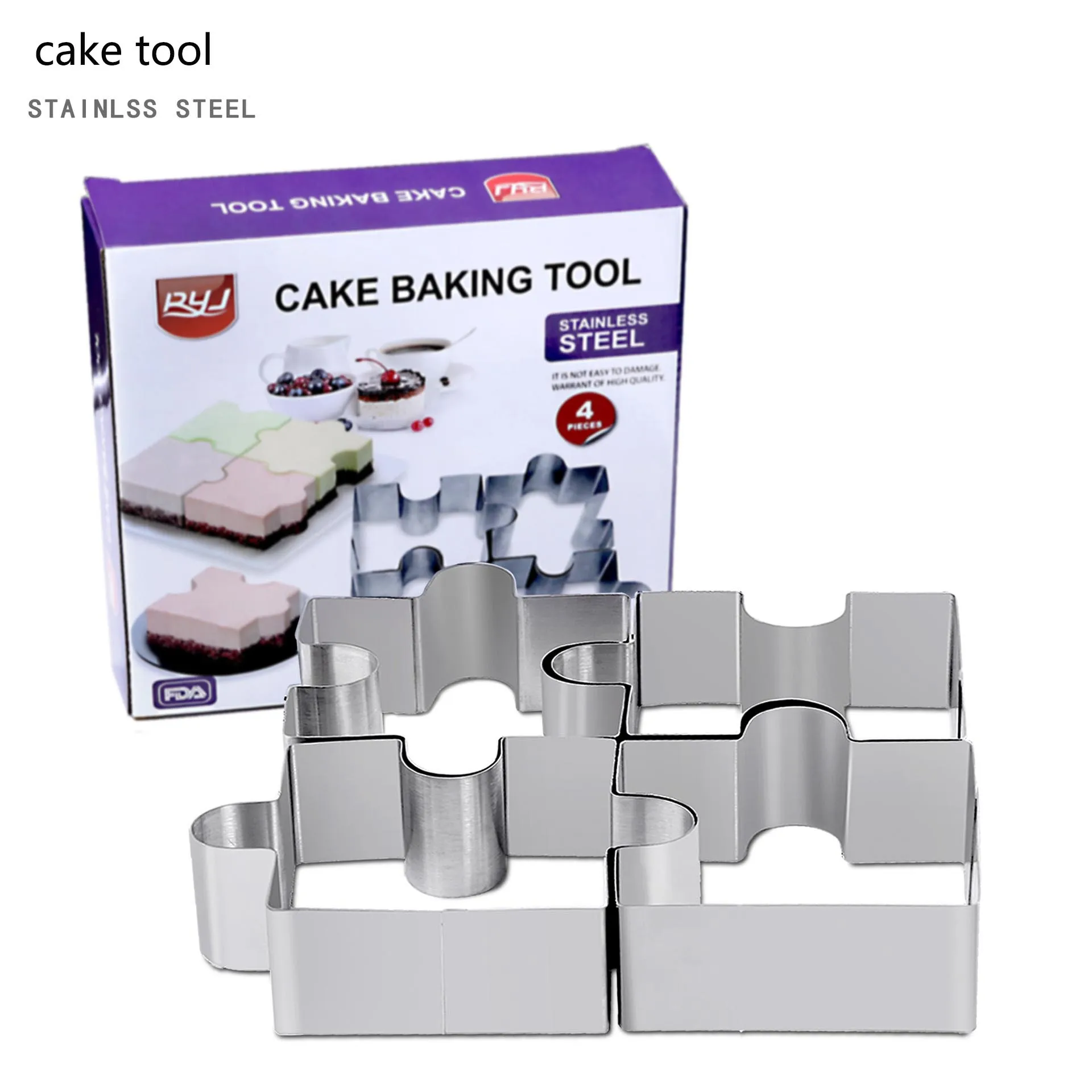 

4PCS/set Stainless Steel Cake Cutter Mousse Cookie Cutter Big Puzzle Love Shape Cookie Mold Fondant Jelly baking tool