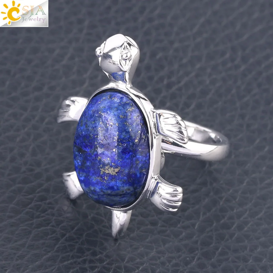 

CSJA Women Fashion Knuckle Rings Chakra Natural Gems Crystal Turtle Tortoise Animal Lapis Lazuli Obsidian Jewelry for Girls F589