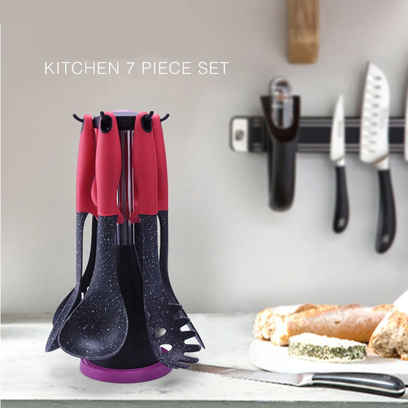 7 Pcs Kitchenware Set Kitchen Utensil Non-stick Heat-resisting Nylon Cooking Tool Sets With Rotating Organizing Stand 7 Pcs Kitchenware Set Kitchen Utensil Non-stick Heat-resisting Nylon Cooking Tool Sets With Rotating Organizing Stand