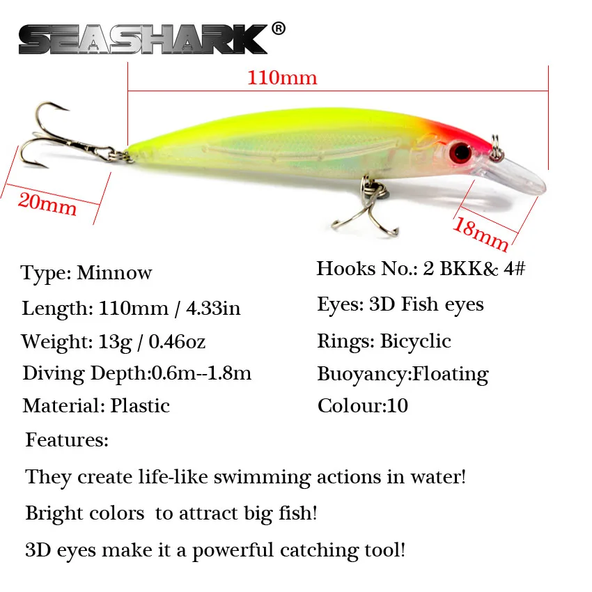 SEASHARK 10 цветов 1 шт. блесны пескари 13 г 11 см Рыбалка приманки искусственные