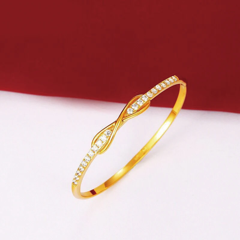 

MxGxFam Fashion Knot CZ Bangle Jewelry For Women 60 mm 24 K Pure Gold Color AAA+ Cubic Zircon No Skin Allergy Nickel Free