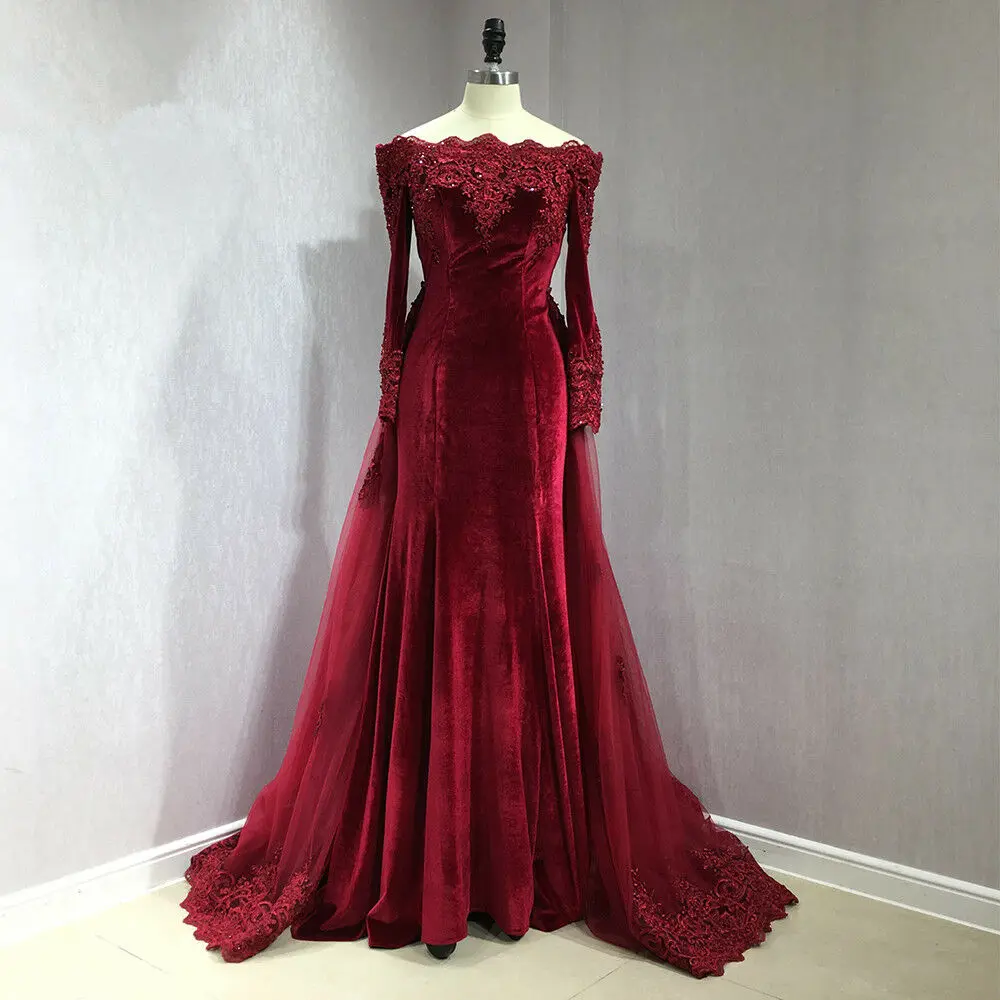 velvet mermaid prom dress