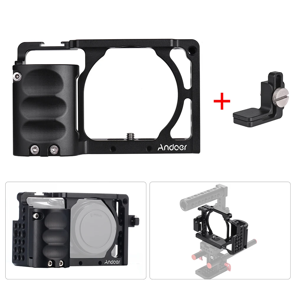 Andoer защитный видео Камера клетка+ рукоятка комплект пленка для Системы с Кабельный зажим для sony A6000 A6300 A6500 NEX7 ILDC