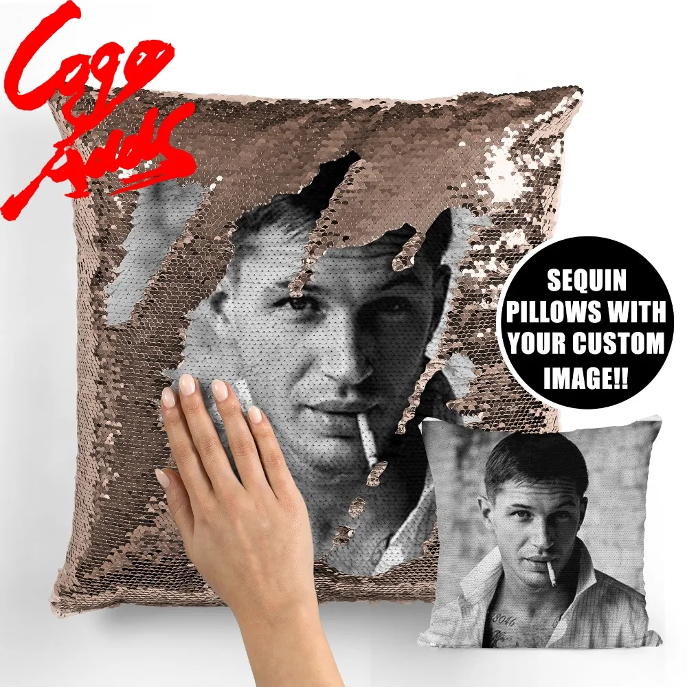 

Tom Hardy wedding birthday party photo sequin cushion cover custom image reversible sequin mermaid pillowcase