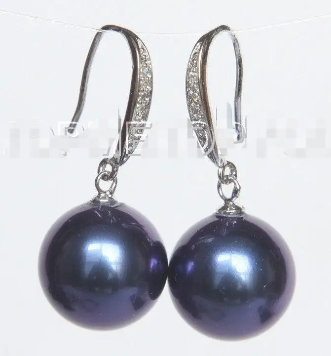 

>>Dangle 14mm round navy blue south sea shell pearl Earrings 925 silver A0422 -Top quality free shipping
