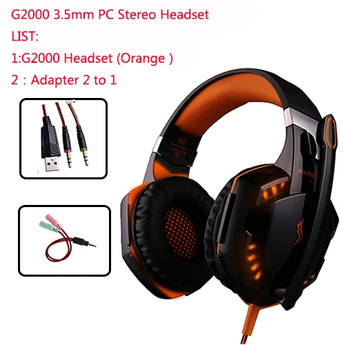 Gaming Headset USB 7.1 Surround Sound Vibration Headphone For Computer PC Headset Earphone Headband with Microphone LED Light - Цвет: G2000 3.5MM Orange