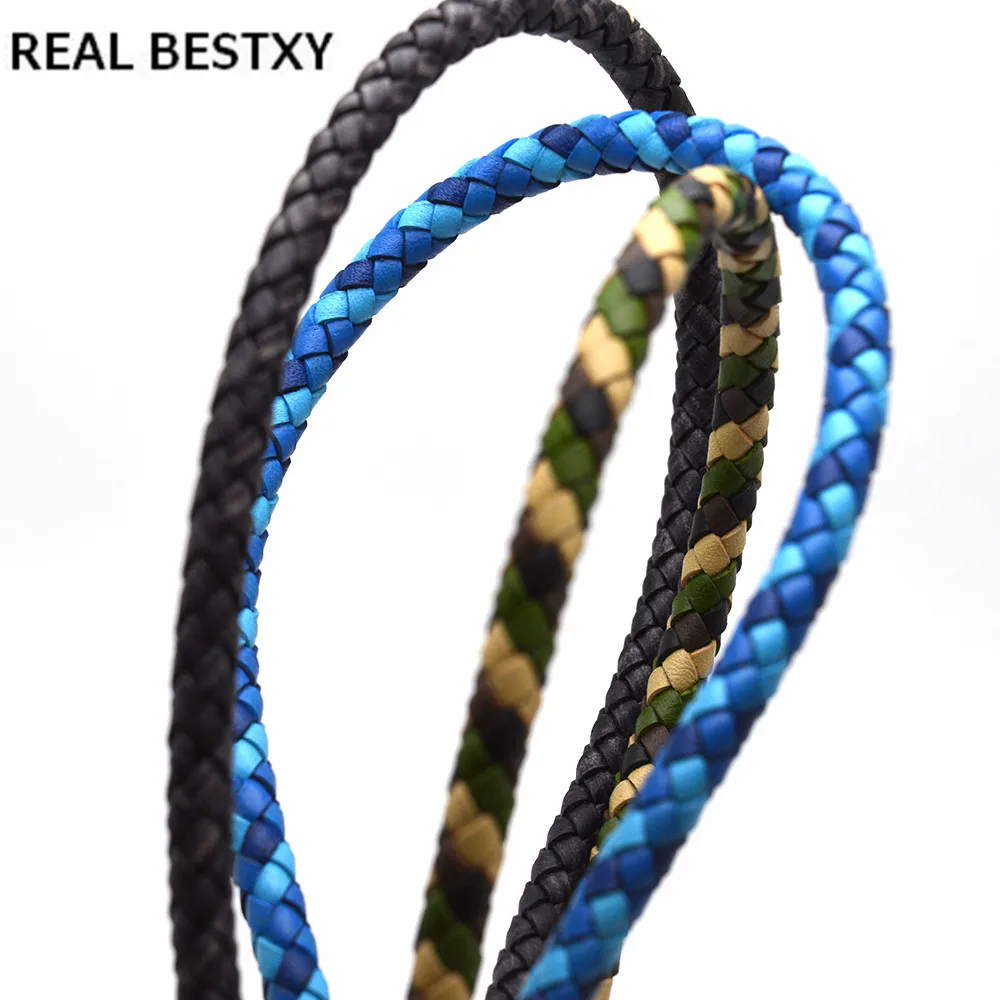 REAL BESTXY 1m/lot genuine cowhide round leather black antique leather cord for bracelets making blue leather round cord green