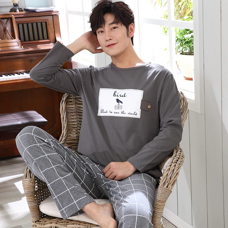 

Hot Sale WAVMIT 2018 Men Pajamas Long Sleeve Spring Autumn Winter Male Pajama Set Men Pure Cotton Pajamas for Men Set Sleepwear