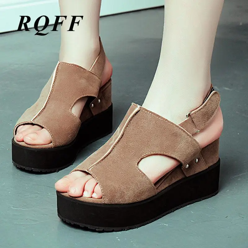 

RQFF Platform Sandals For Women Wedges Open Toe Ankle Buckle Strap Super High Heels Casual Fashion Summer Shoes Woman Plus Size