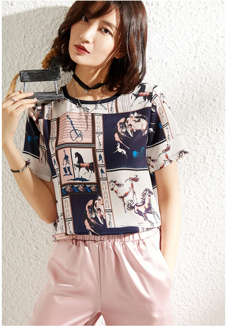 

PIXY Printing Silk T Shirts Women Summer Short Sleeve Tee Shirt Femme Casual Pullover aesthetic Ladies Tops za koszulki damskie