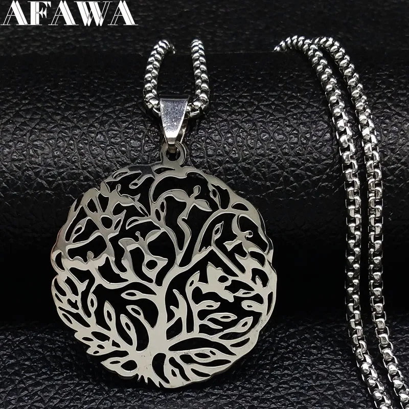 Fashion Tree of Life Stainless Steel Statement Necklace Men Silver Color Necklaces Pendants Jewelry colgante hombre N18296