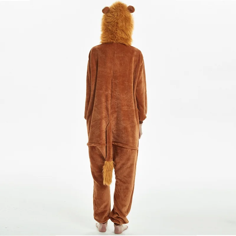 Кигуруми Лев длинный рукав с капюшоном Onesie Мужчины Женщины фланель для взрослых