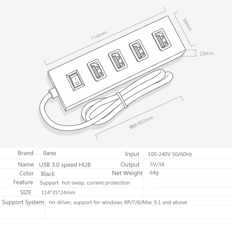 Llano usb-хаб 3,0 внешний 4-портовый USB разветвитель для iMac аксессуары для ноутбуков usb-хаб мульти-порт высокого Скорость расширения высокого Скорость