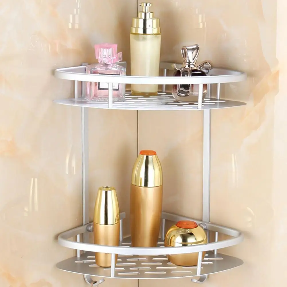 

Double Layer Triangle Bathroom Rack Corner Storage Holder Solid Restroom Shelf