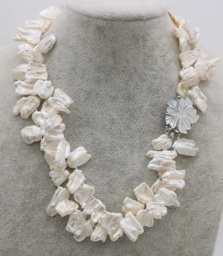 

2rows freshwater keshi pearl white baroque necklace 18 inch nature