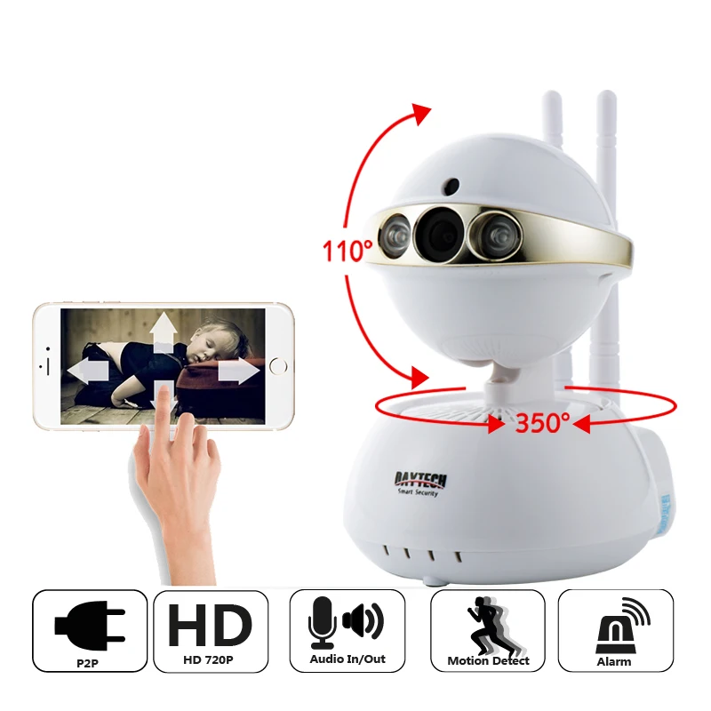

DAYTECH Wireless IP Camera WiFi 720P Network Baby Monitor Surveillance Security Camera CCTV Indoor IR-Cut Two Way Audio Pan Tilt