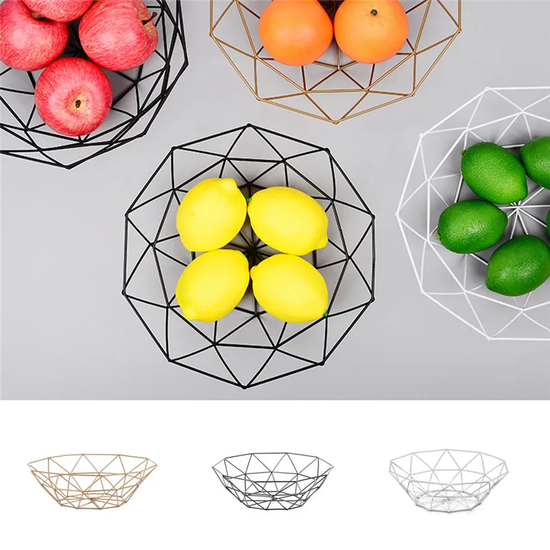 Геометрическая тарелка для фруктов, Овощная проволочная корзина, металлическая чаша для фруктов, кухонный стол для хранения, дисплей для хранения, домашняя организация, 40MT04