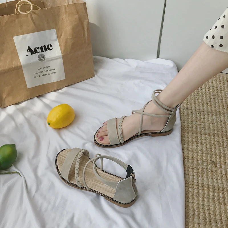 

Evening sandals with skirts, fairy, flat bottom 2019 new summer students, wild ins tide women sandals women shoes sandals